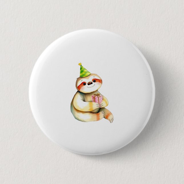 Sloth birthday gift cute funny happy party hat Cla 6 Cm Round Badge (Front)