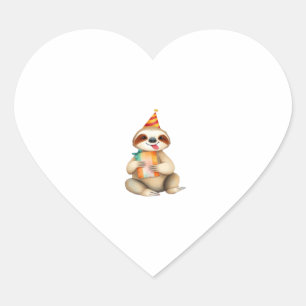 Sloth birthday gift cute funny happy party hat Cla Heart Sticker