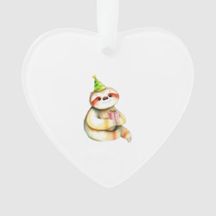 Sloth birthday gift cute funny happy party hat Cla Ornament