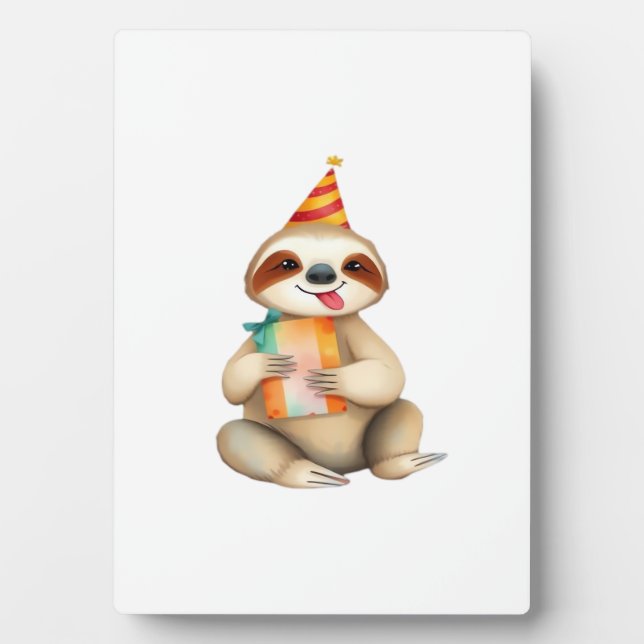 Sloth birthday gift cute funny happy party hat Cla Plaque (Front)