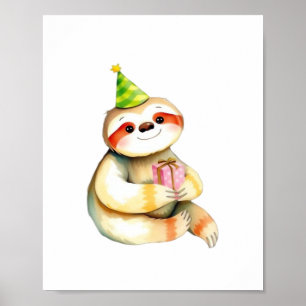 Sloth birthday gift cute funny happy party hat Cla Poster