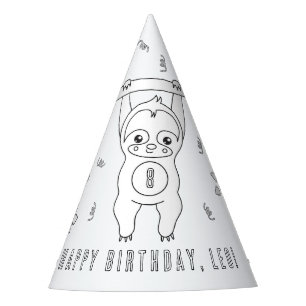 Sloth Birthday Party - Colour Your Own Party Hat