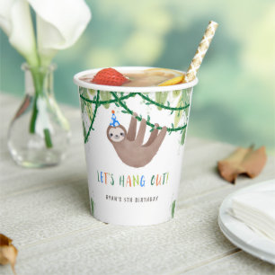 Sloth Birthday Party in Blue and White Paper Cups