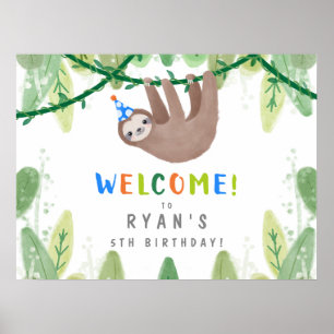 Sloth Birthday Party in Blue & White Welcome Sign