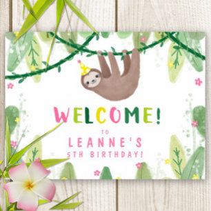 Sloth Birthday Party in Pink & Yellow Welcome Sign