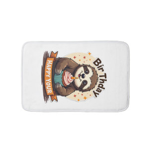 Sloth Birthday Shirt Vintage Cake Animal Graphic Bath Mat