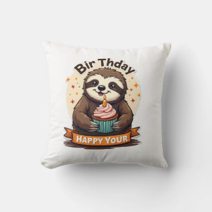 Sloth Birthday Shirt Vintage Cake Animal Graphic Cushion