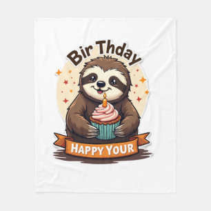 Sloth Birthday Shirt Vintage Cake Animal Graphic Fleece Blanket
