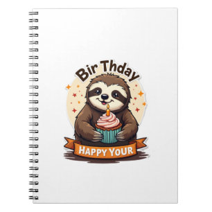 Sloth Birthday Shirt Vintage Cake Animal Graphic Notebook