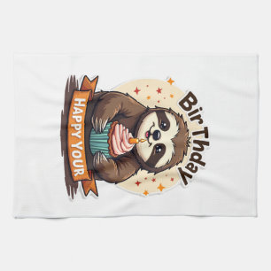 Sloth Birthday Shirt Vintage Cake Animal Graphic Tea Towel