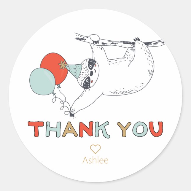 Sloth Birthday Thank You Classic Round Sticker (Front)