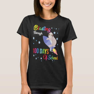 Sloth Blasting Through 100 Days Of School 100th Da T-Shirt