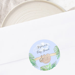 Sloth Blue Baby Shower Classic Round Sticker