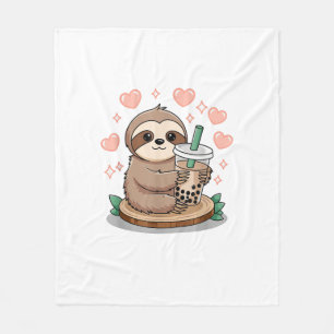 Sloth Boba Tea Bubble Tea T-Shirt Fleece Blanket