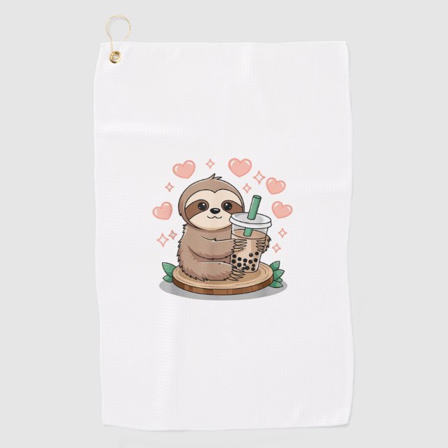 Sloth Boba Tea Bubble Tea T-Shirt Golf Towel (Front)