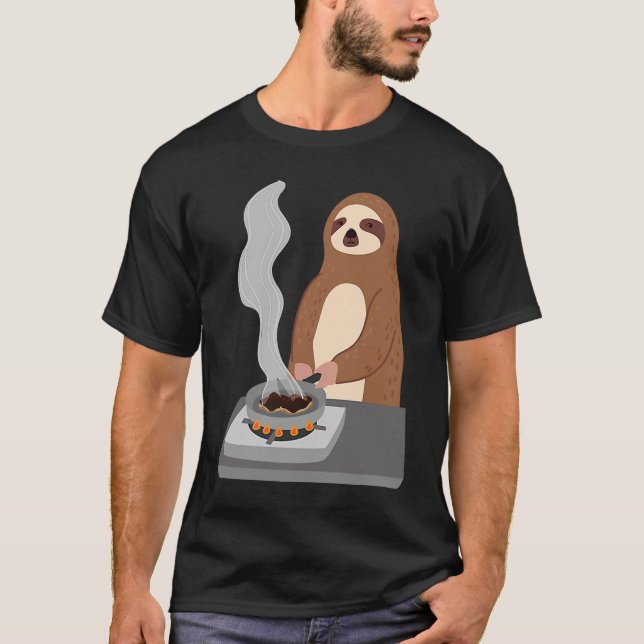 Sloth Burns Food Cooking Hobby Chef Ironic Sloth T-Shirt (Front)