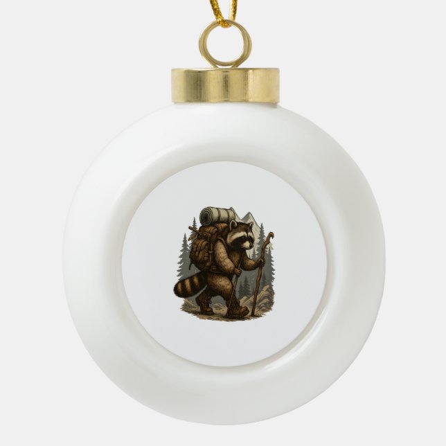 Sloth Camping Hiking Ceramic Ball Christmas Ornament (Front)