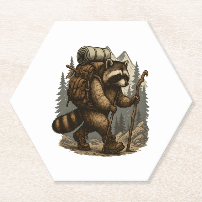 Sloth Camping Hiking Paper Coaster (Front)