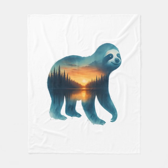 Sloth Camping Lover Fleece Blanket (Front)
