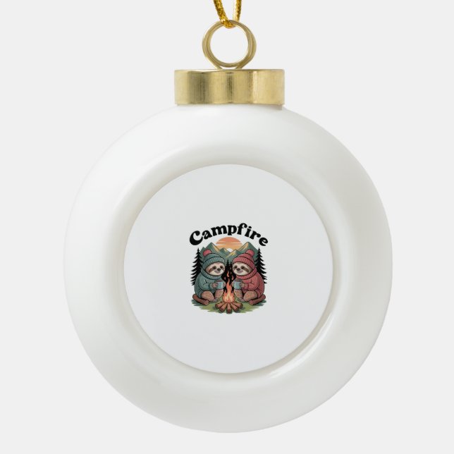 Sloth camping Team Official campfire Ceramic Ball Christmas Ornament (Front)