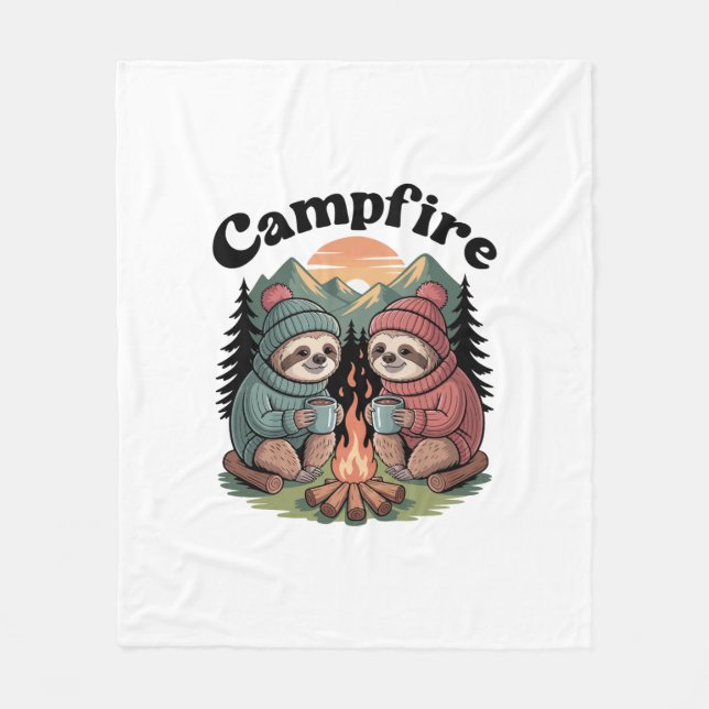 Sloth camping Team Official campfire Fleece Blanket (Front)