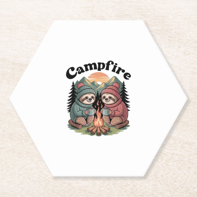 Sloth camping Team Official campfire Paper Coaster (Front)