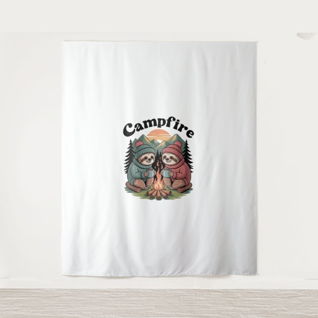 Sloth camping Team Official campfire Tapestry (Front)