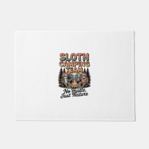 sloth camping team with nature doormat