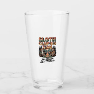 sloth camping team with nature glass
