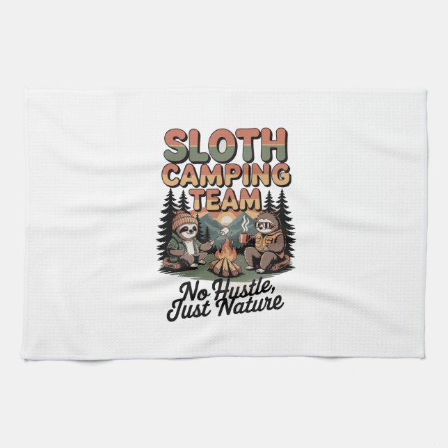 sloth camping team with nature tea towel (Horizontal)