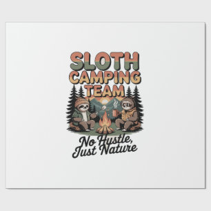 sloth camping team with nature wrapping paper