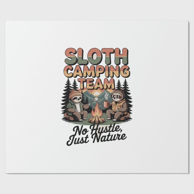 sloth camping team with nature wrapping paper (Flat)