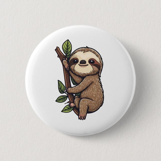 Sloth cartoon illustration 6 cm round badge (Front)