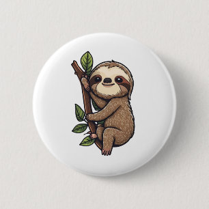 Sloth cartoon illustration 6 cm round badge