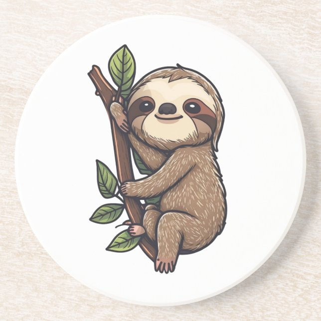 Sloth cartoon illustration coaster (Front)