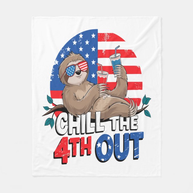 Sloth Chill the 4th out Patriotic USA Fleece Blanket (Front)