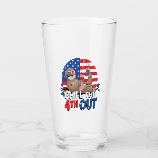 Sloth Chill the 4th out Patriotic USA Glass (Front)