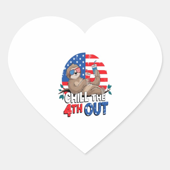 Sloth Chill the 4th out Patriotic USA Heart Sticker (Front)