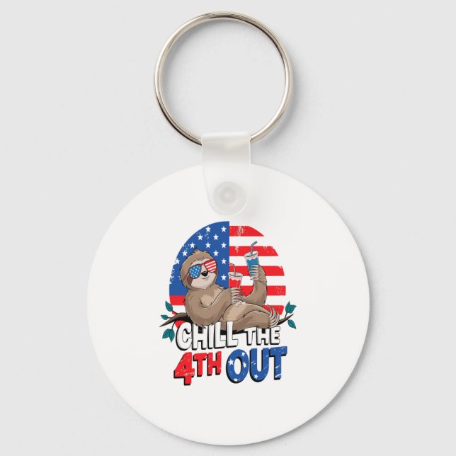 Sloth Chill the 4th out Patriotic USA Key Ring (Front)
