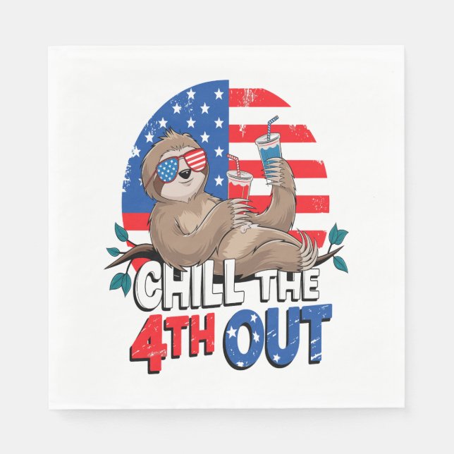 Sloth Chill the 4th out Patriotic USA Napkin (Front)