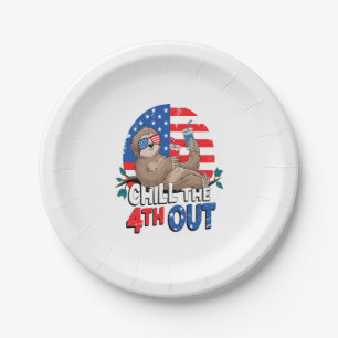 Sloth Chill the 4th out Patriotic USA Paper Plate
