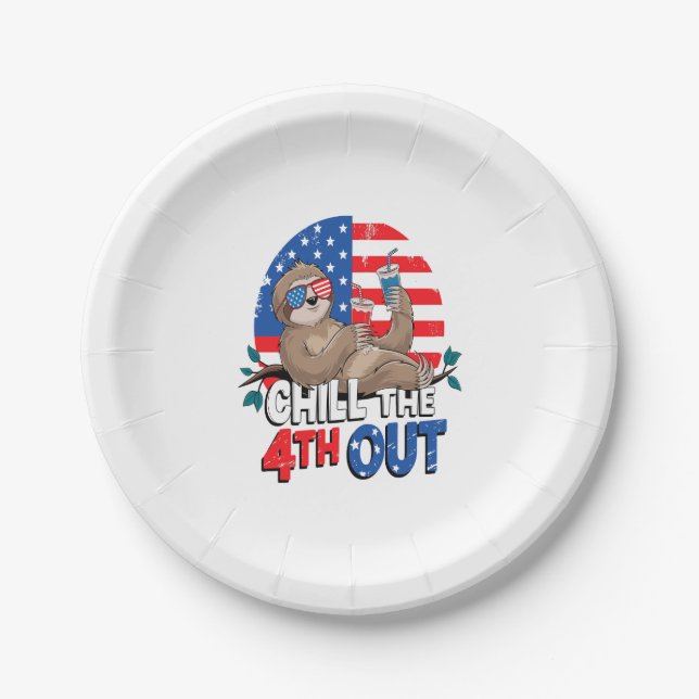 Sloth Chill the 4th out Patriotic USA Paper Plate (Front)