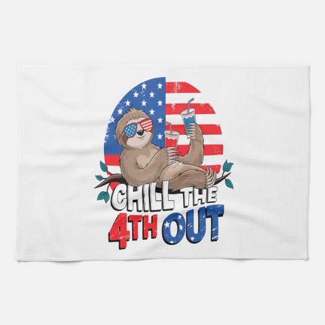 Sloth Chill the 4th out Patriotic USA Tea Towel (Horizontal)