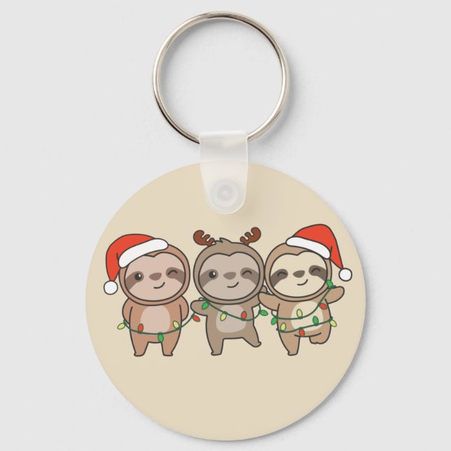 Sloth Christmas Christmas Animals Cute Sloth Keych Key Ring (Front)