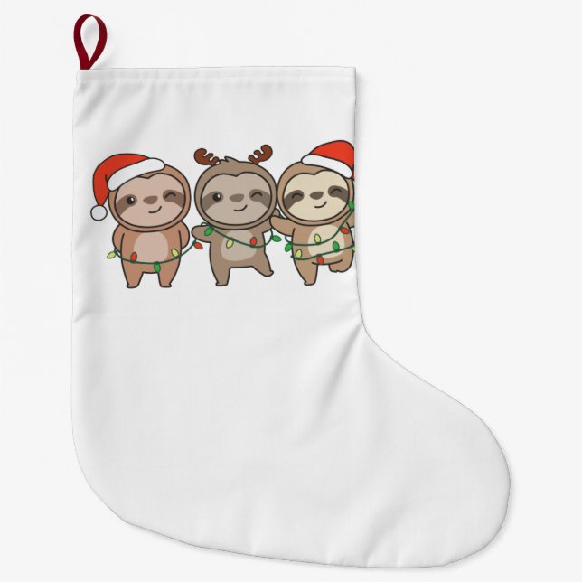 Sloth Christmas Christmas Animals Cute Sloth Large Christmas Stocking (Front)