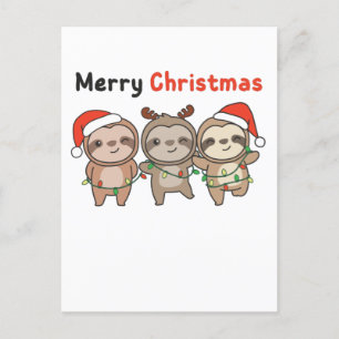 Sloth Christmas Cute Sloths Merry Christmas Holiday Postcard