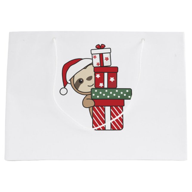Sloth Christmas Gift Winter Sloths Large Gift Bag (Front)