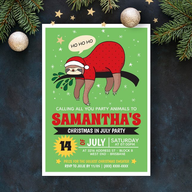 Sloth Christmas In July Party Invitation (Creator Uploaded)