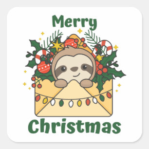 Sloth Christmas Letter Winter Animals Sloths Square Sticker
