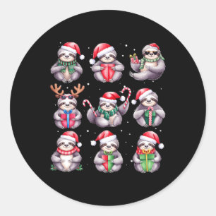 Sloth Christmas Lights Funny Sloths Lover Animal P Classic Round Sticker